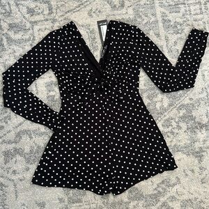 NWT NASTY GAL Black tie ROMPER POLKA DOTS UK 8 XS